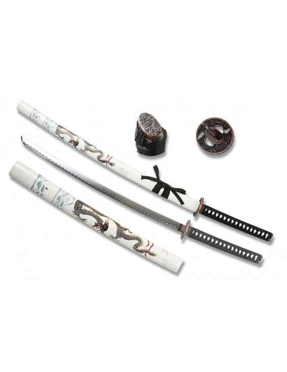 KATANA DRAGON BLANC TRESSAGE NOIR