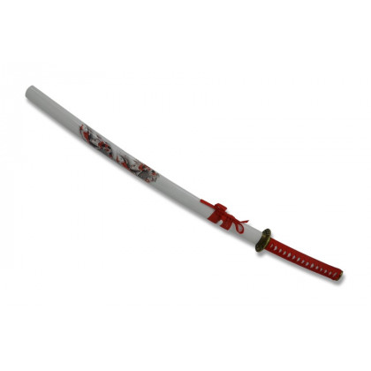 KATANA NON TRANCHANT BLANC TRESSAGE ROUGE