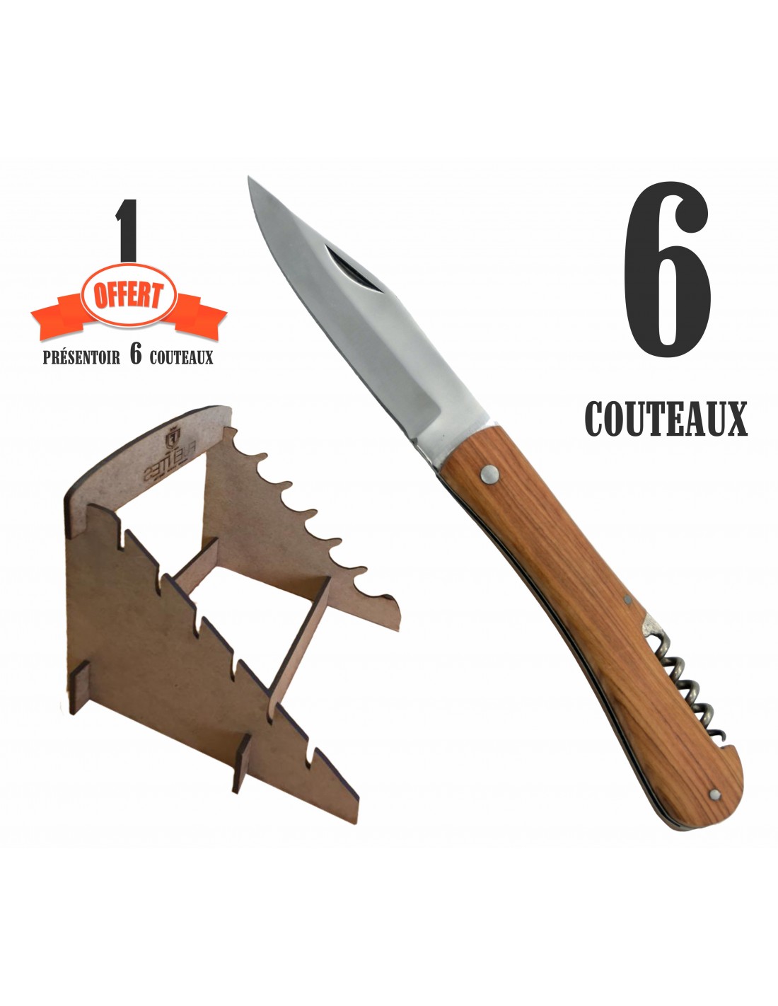 LOT DE 6 COUTEAUX TIREBOUCHON + STAND OFFERT LOT DE 6 COUTEAUX TIREBOUCHON + STAND OFFERT