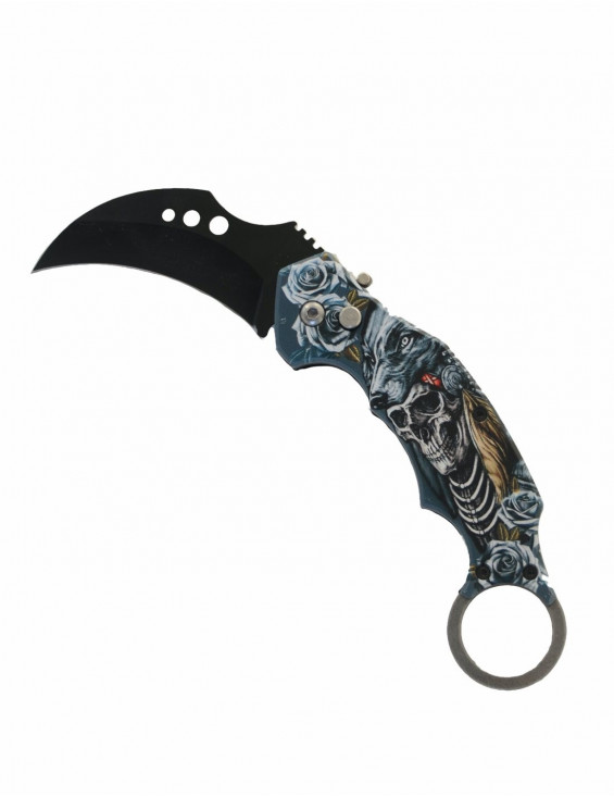 COUTEAU KARAMBIT AUTOMATIQUE LOUP TETE DE MORT