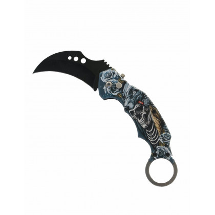 COUTEAU KARAMBIT AUTOMATIQUE LOUP TETE DE MORT