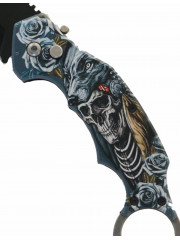 COUTEAU KARAMBIT AUTOMATIQUE LOUP TETE DE MORT