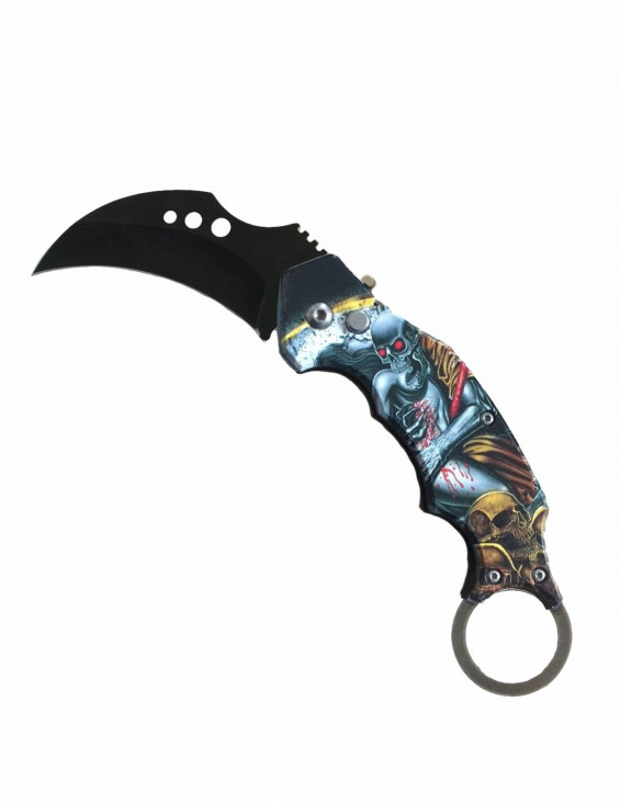 COUTEAU AUTOMATIQUE KARAMBIT TETE DE MORT