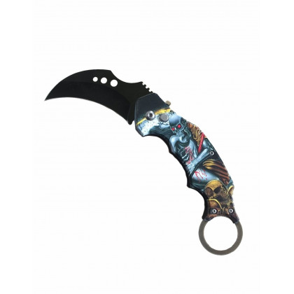 COUTEAU AUTOMATIQUE KARAMBIT TETE DE MORT