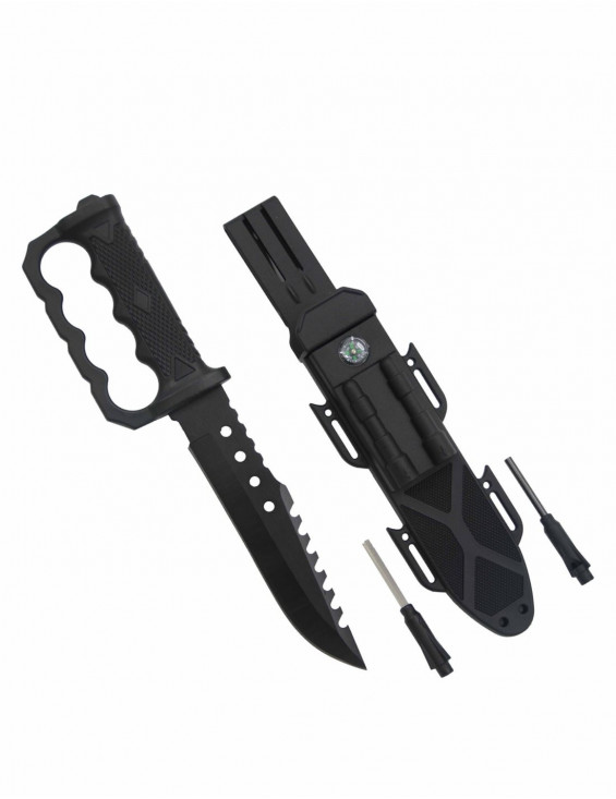 COUTEAU DE SURVIE AVEC GARDE MAIN NOIR