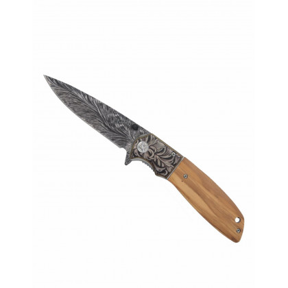 COUTEAU BOIS D'OLIVIER LAME GRAVEE 10CM