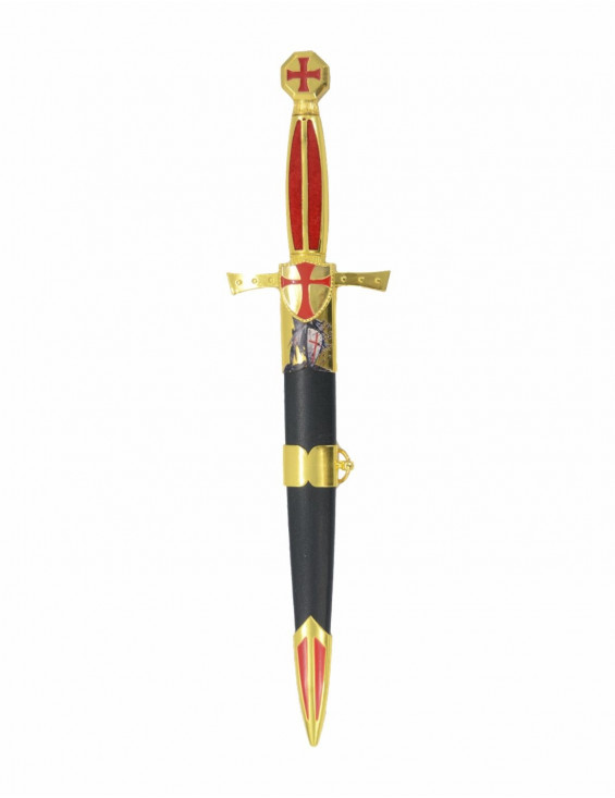 DAGUE TEMPLIERE DECOREE DOREE ET ROUGE 40CM