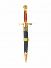 DAGUE TEMPLIERE DECOREE DOREE ET ROUGE 40CM