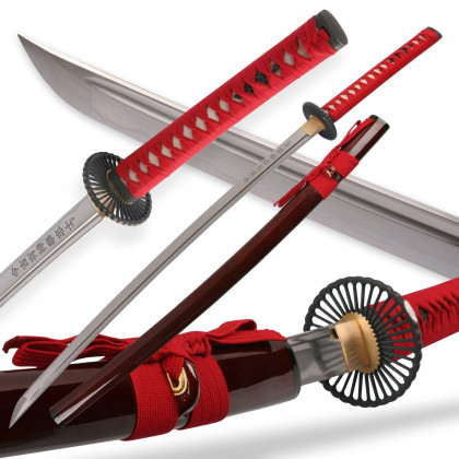 F/ KATANA 1045 MANCHE ROUGE LAME GRAVEE 76CM