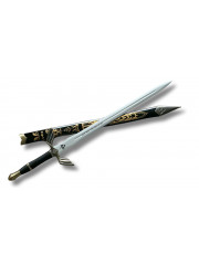 Épée décorative en bois noire et or avec fourreau gravé