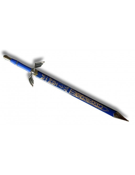 Épée décorative en bois bleue et or avec fourreau gravé