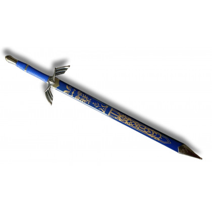 Épée décorative en bois bleue et or avec fourreau gravé