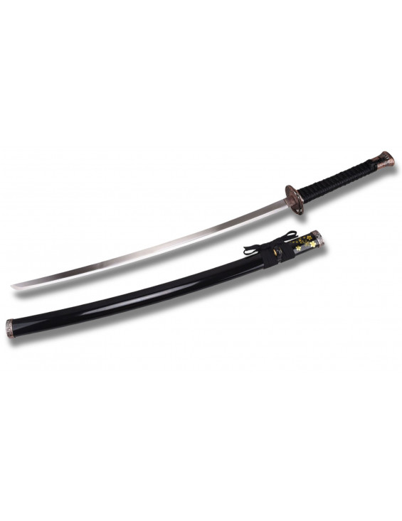 Katana Noir Floral – Sabre Japonais Élégant avec Garde Cuivrée Sculptée