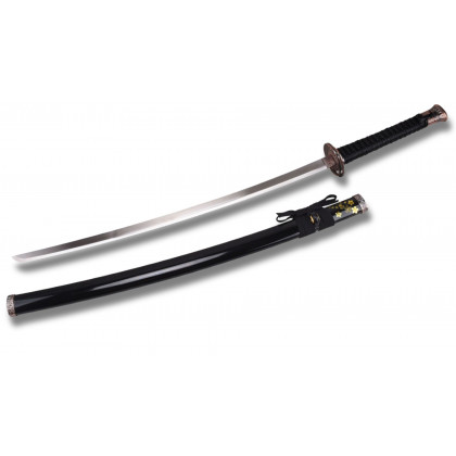 Katana Noir Floral – Sabre Japonais Élégant avec Garde Cuivrée Sculptée