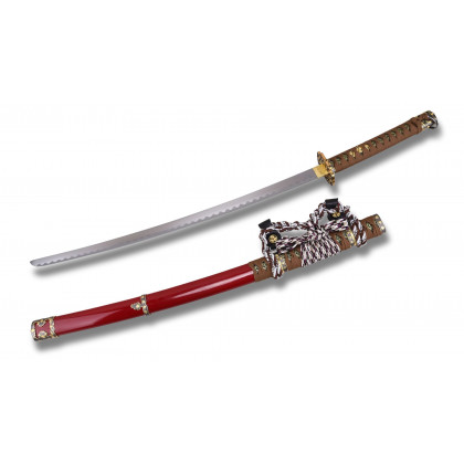 Tachi Japonais Rouge Pailleté – Sabre de Cérémonie avec Ornements Dorés et Saya Brillant