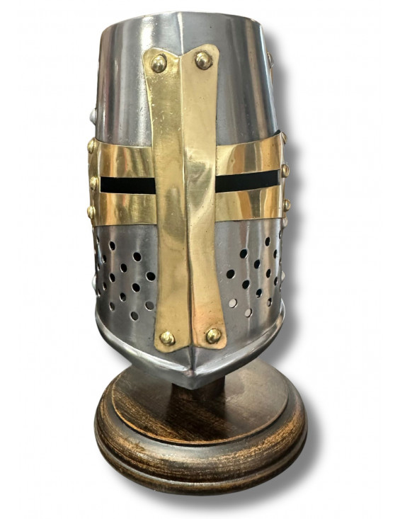 Mini Heaume Médiéval de Croisé à Croix Dorée