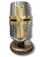 Mini Heaume Médiéval de Croisé à Croix Dorée