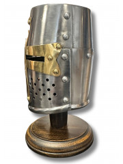 Mini Heaume Médiéval de Croisé à Croix Dorée
