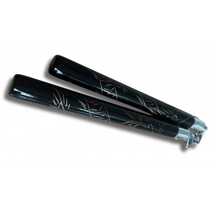 NUNCHAKU CHAINE BOIS NOIR GRAVURE DRAGON
