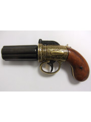 PISTOLET ANGLAIS 1840 6 CANONS NOIR ET OR