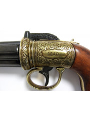 PISTOLET ANGLAIS 1840 6 CANONS NOIR ET OR